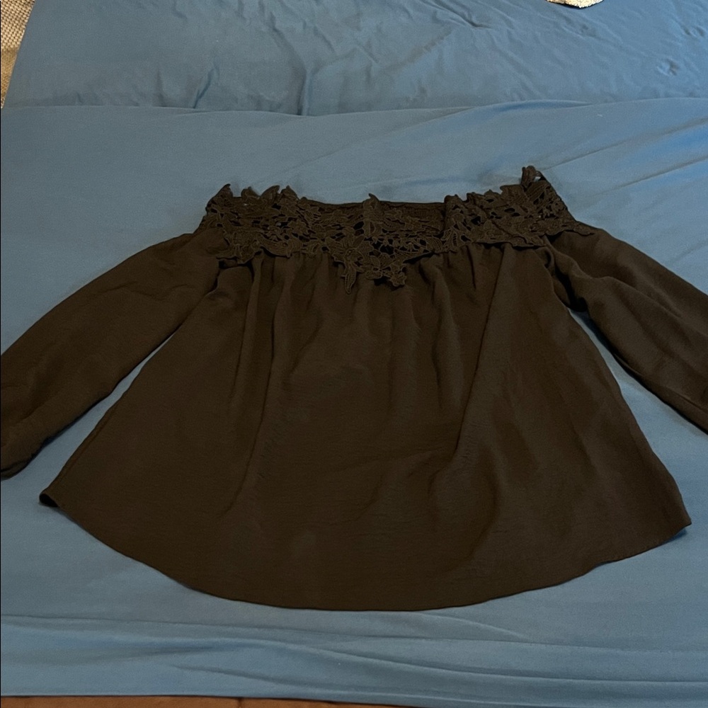 Black Off-Shoulder Top with Lace Detail